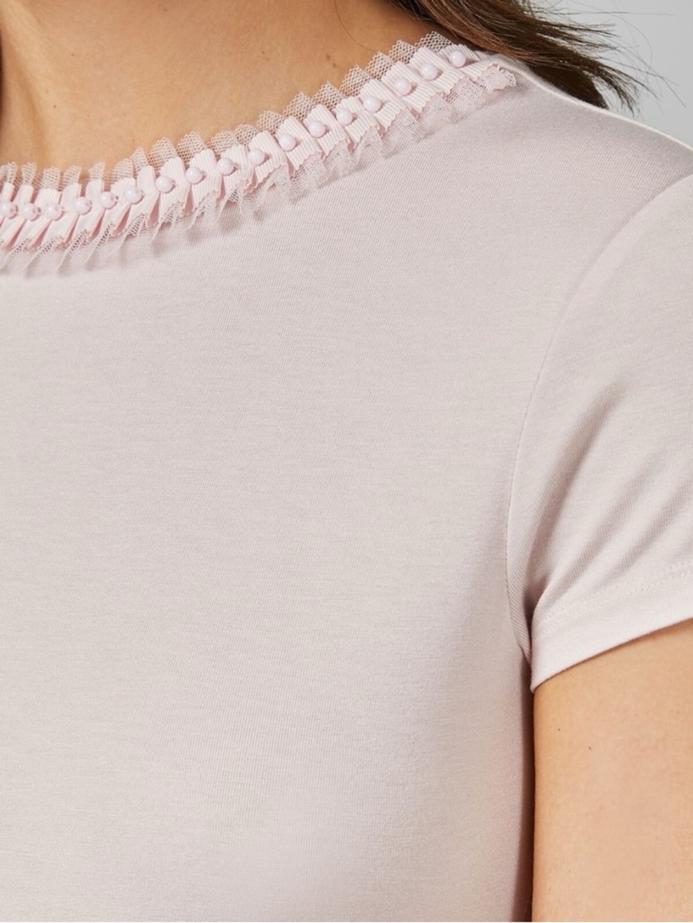 Ted Baker Light Pink Beaded Ruffle Neck Tee - Picture 3 of 4